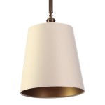 Lampa wisząca satynowa krem złota z mosiężną kolumienką