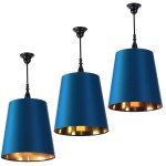 Lampa wisząca granatowo złota satynowa z ozdobną kolumienką